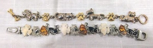 Vintage Set Hund und Katze Armband eine Emaille, andere Silber Gold 1 Magnetverschluss - Bild 1 von 5
