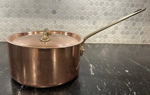 Vintage Lamalle N.Y. City Made in France Copper 8" Sauce Pan Brass Handle W/ Lid - Picture 1 of 7