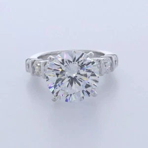 Solid 14K Gold Side Stone Engagement Ring 6.46 CT Round Lab-Grown Diamond G VS2 - Picture 1 of 12