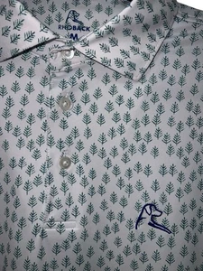Camisa polo de rendimiento de golf Rhoback para hombre talla mediana estampado de árbol verde colorado - Imagen 1 de 9