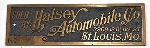RARE Vintage Halsey Automobile Co St Louis MO Advertising Tag Nameplate Emblem - Picture 1 of 2