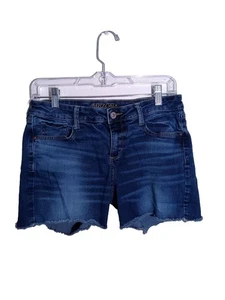 Arizona Shorts Damen Junior 9 dunkle Waschung geschrumpft roher Saum abgeschnitten Denim Jeans  - Bild 1 von 5