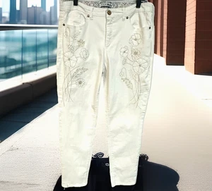 Code Bleu Misses Size 12 Bestie Jeans Gracie White Stretch Applique Flowers Boho - Picture 1 of 5