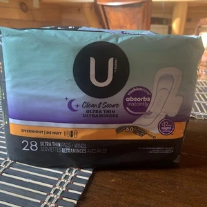 U by Kotex Security Overnight 28 Ultra Thin Pads + Wings, Night Defense NEW - Picture 1 of 3