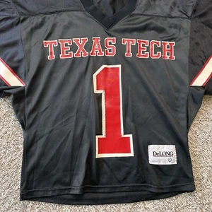 Vintage 90s Texas Tech Football Jersey #1 Black Red Delong Size 40 Red Raiders  - Picture 1 of 5