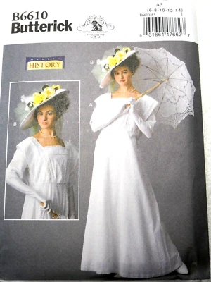 Victorian Dress and Hat Costume Sewing Pattern Misses size 6-14 Butterick 6610 - Image 1 of 2