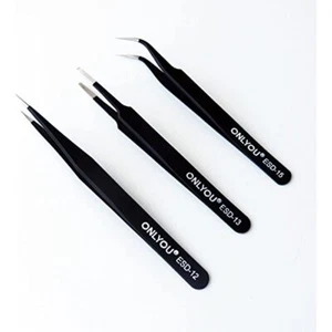 3pcs of Fine tip Curved Straight Flat Round Anti-Static Tweezers Set #12, 13, 15 - Picture 1 of 2