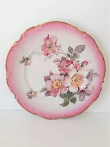 Vintage Imperial Germany handverziert rosa Wildrosen Gold vergoldet 10" Teller - Bild 1 von 8