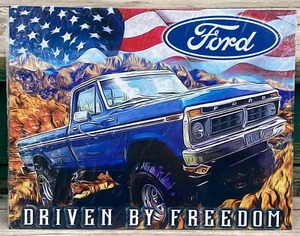Ford Driven By Freedom TIN SIGN poster blue f-150 truck US Flag vtg garage decor - Picture 1 of 6