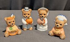 4 PC Home Interior Homco Porcelain Thanksgiving Bears Fall #5312 Figurines - 3"