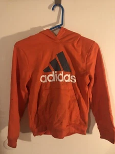 Adidas Sweater Youth Medium Orange Gray Outdoor Hooded Sweatshirt Kids Boys - Picture 1 of 5