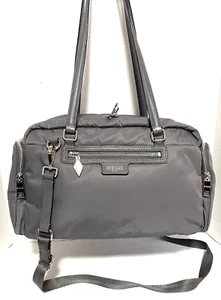 New MZ WALLACE Soft Gray Nylon Leather Trim Multi Pocket Crossbody Shoulder Bag - Picture 1 of 10