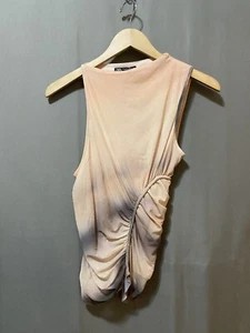 NWOT ZARA Women Sleeveless Asymmetric Ruched Mesh Top Size M Peach/Black Dye - Picture 1 of 14