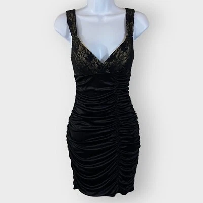 VTG | Jodi Kristopher Midi Tube Dress | Small | Black | Satin | Stretch | Ruched - Image 1 of 4
