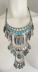 Lucky Brand Silver-Tone Stone & Feather Multi-Level Statement Necklace JLRY6217 - Picture 1 of 4