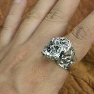 Rose Skull 925 Sterling Silver Ring Biker Punk Jewelry TA280A US Size 7~15 BZ - Picture 1 of 29