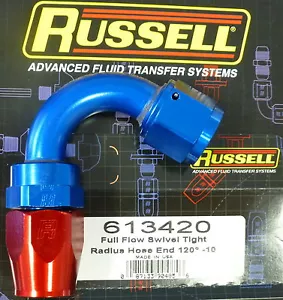Russell 613420 Full Flow Swivel Hose End Fitting 120 Deg AN10 #10 10AN Red Blue - Picture 1 of 1