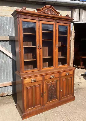 Large Victorian Walnut 3 Door Bookcase • 395£