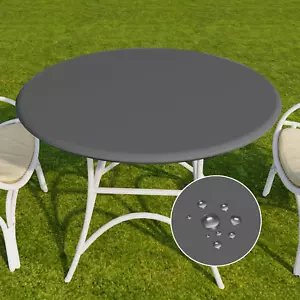 round Vinyl Tablecloth, 100% Waterproof Elastic Fitted Table Covers for 45"- 56" - Picture 1 of 7