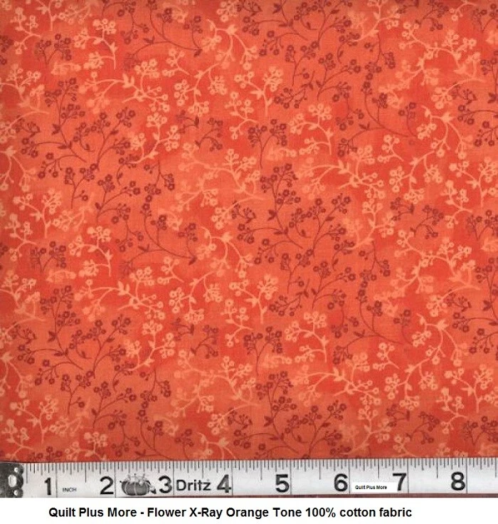 Flower X-Ray Orange Tones 100% Cotton Fabric sold by 1/4 yard off bolt - Image 1 of 1