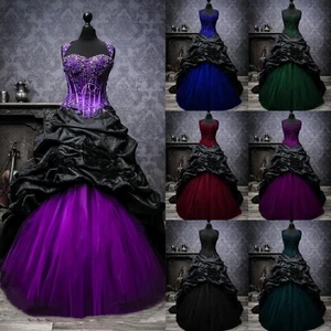 Vintage Gothic Wedding Dresses Victorian Black Jacquard Taffeta 1960s Ball Gowns - Picture 1 of 21