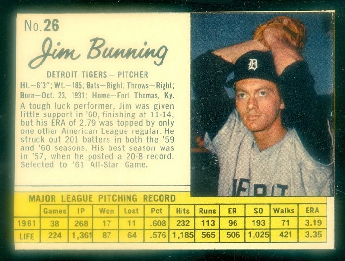 Jello #26 Jim Bunning Ex 1962 Foto 1 de 1