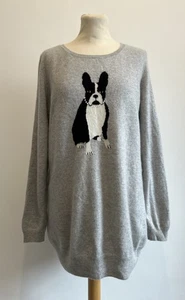 Jersey Colección M&S 100% Cachemira Reino Unido Talla 14 Bulldog Francés Longline Gris - Imagen 1 de 7