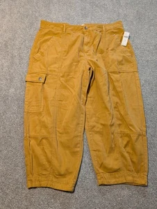 Anthropologie Pants Womens 18W Yellow Cargo Pockets Cropped Capris - Picture 1 of 11