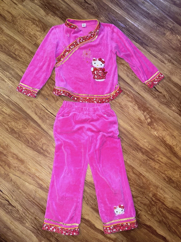 Sanrio Hello Kitty кимоно пижамы Топ и брюки девочек размер 8 Sleepwear розовый пуловер - Изображение 1 из 4
