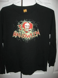 Camiseta Para Hombres Nueva Sin Etiquetas Negra I HEART HALLOWEEN con Calaveras Manga Larga Mediana - Imagen 1 de 2