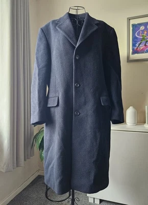 Men's Winter Overcoat, Wool & Cashmere Blend, Warm Winter Navy Blue Formal Coat - Image 1 of 3