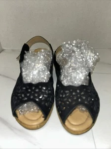 Spring Step Orella Black Leather Slingback Wedge Sandals Women’s Sz 7 - Picture 1 of 6