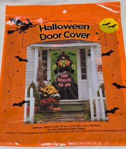 Halloween gruselige Türabdeckung 30" x 72" Hexe "Die Hexe ist in" Kunststoff Dekoration - Bild 1 von 4