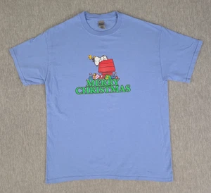Camisa Peanuts Snoopy Woodstock Feliz Navidad Adulto Grande Azul Manga Corta - Imagen 1 de 7