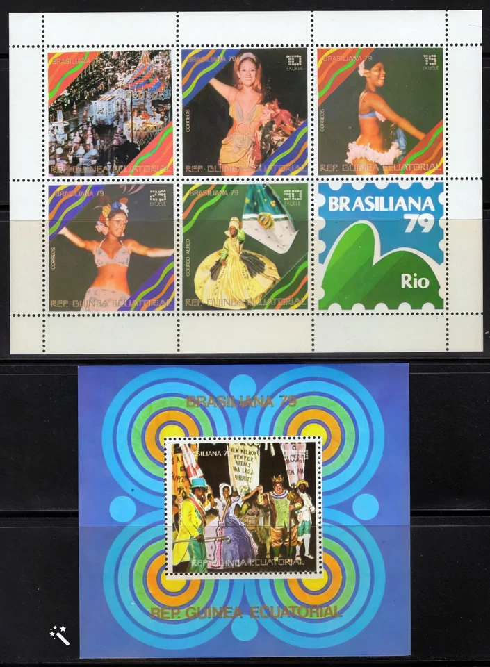 Equatorial Guinea 1979 RIO CARNIVAL - BRASILIANA'79 Mini-Sheet (5+1L) + S/S MNH - Image 1 of 1