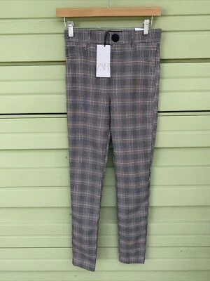 NEW ZARA Woman BROWN WHITE CHECKED  LEGGINGS TRF  Size XS High Waist 24" O2972 - Imagem 1 de 4