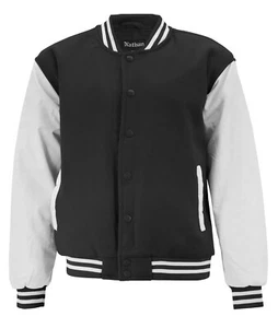 Boy's Classic Letterman Snap Button Sports Team Two Tone Kids Varsity Jacket - Picture 1 of 22