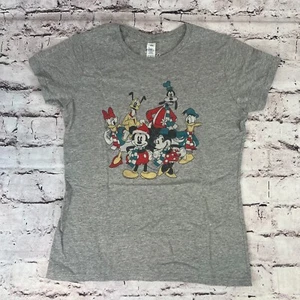 Disney Girls Gray Short Sleeve Christmas Holiday Retro Characters Print Shirt S - Picture 1 of 7
