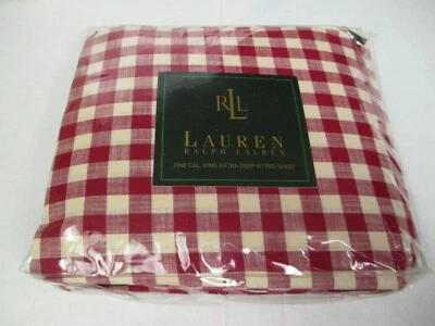 Lauren Ralph Lauren COLD SPRING Red Cream Gingham Fitted Sheet - Cal King - Image 1 of 4