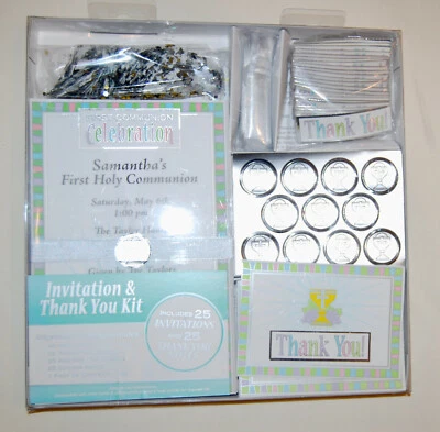 Unisex First Communion Deluxe Printable 25pc Invitation and Thank You Note Set - Image 1 of 4
