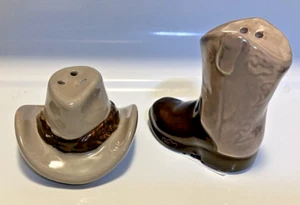 NEW Cowboy Theme Salt & Pepper Shaker Set Cowboy Hat & Boot Cracker Barrel 2"x2” - Picture 1 of 4