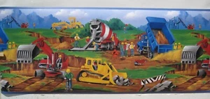 KIDS CONSTRUCTION TRUCKS BULLDOZERS Wallpaper Border 91/2" - Picture 1 of 3