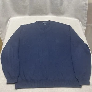 Brooks Brothers Navy Blue Men’s M Sweater Pima Cotton V-neck Long Sleeve Ribbed - Picture 1 of 9