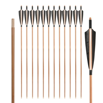6/12Pcs Bamboo Arrows 33" Turkey Feathers Longbow Recurve Bow Archery Hunting - Image 1 of 4