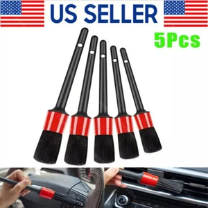 5PC Car Detailing Brush Kit Boar Hair Vehicle Auto Interior For Wheel Clean Sets - Picture 1 of 15