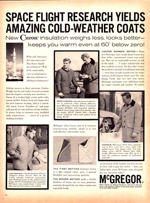 Casacos McGregor clima frio pesquisa voo espacial incrível impressão vintage anúncio 1959 - Imagem 1 de 4