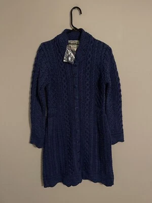 Aran Crafts 爱尔兰美利奴羊毛蓝色针织长款毛衣连衣裙 - 女式 XS - 全新! — 第 1/4 张图片