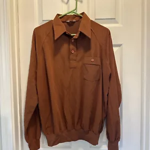 Vintage Thane Velour Triacetate Long Sleeve Polo Burnt Orange Size Large Mens - Picture 1 of 9
