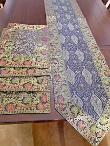 Table Runner Black Set 4 Table Place Mat Brocade Silk Formal Table Decor Set - Picture 1 of 14