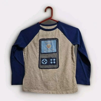 GAP Kid's GAME OVER Controller Baseball Raglan Long Sleeve Sz S (6-7) Grey/Blue  - Image 1 of 4